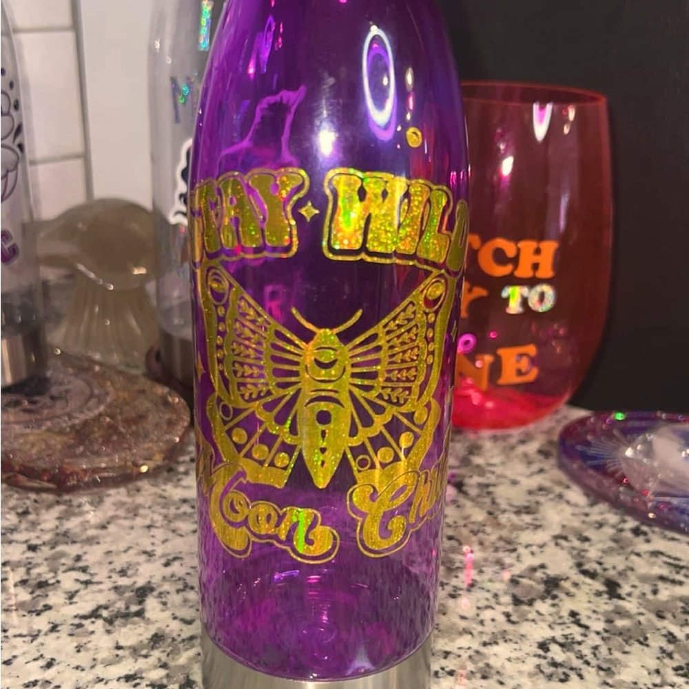Purple “Stay wild moon child” amethyst chip 22oz water bottle handmade by me!